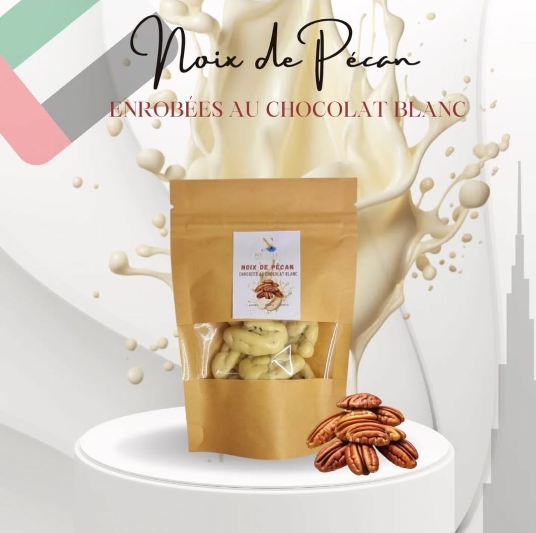 Noix de pécan enrobées de chocolat blanc