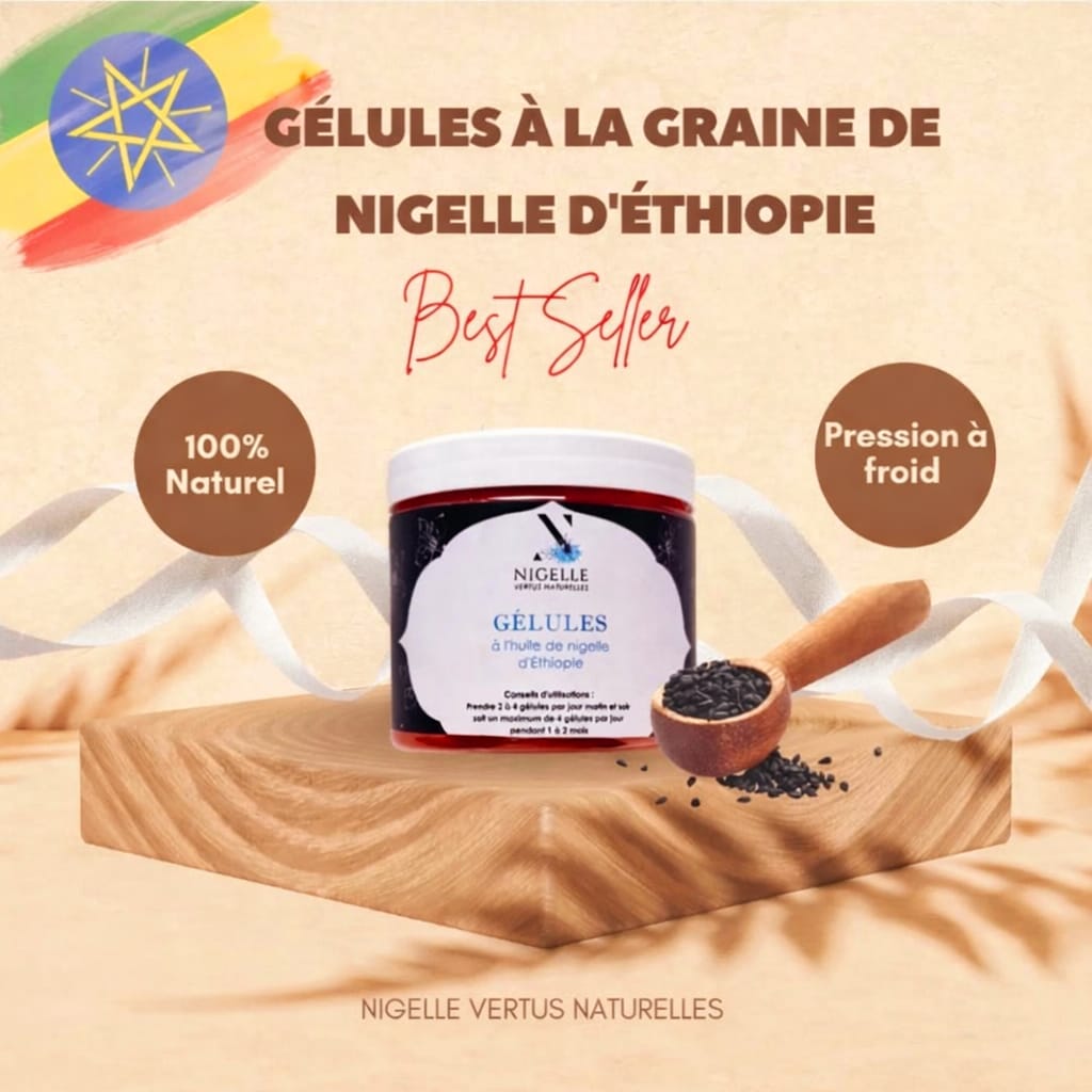 Gélules à la graine de nigelle moulu d’Éthiopie – Pressée à froid